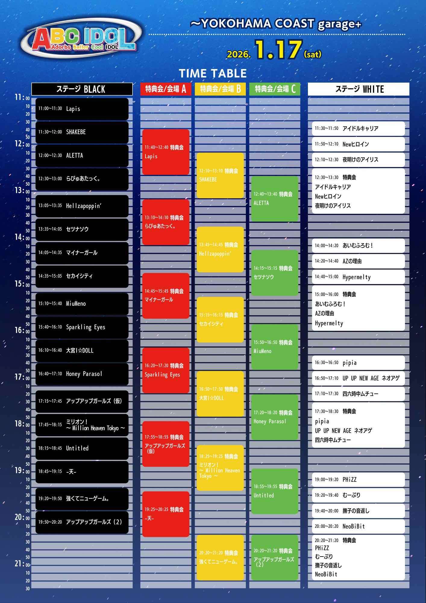 1/17(土)、1/18(日) 【ABC IDOL】タイムテーブル発表・グッズ販売の
