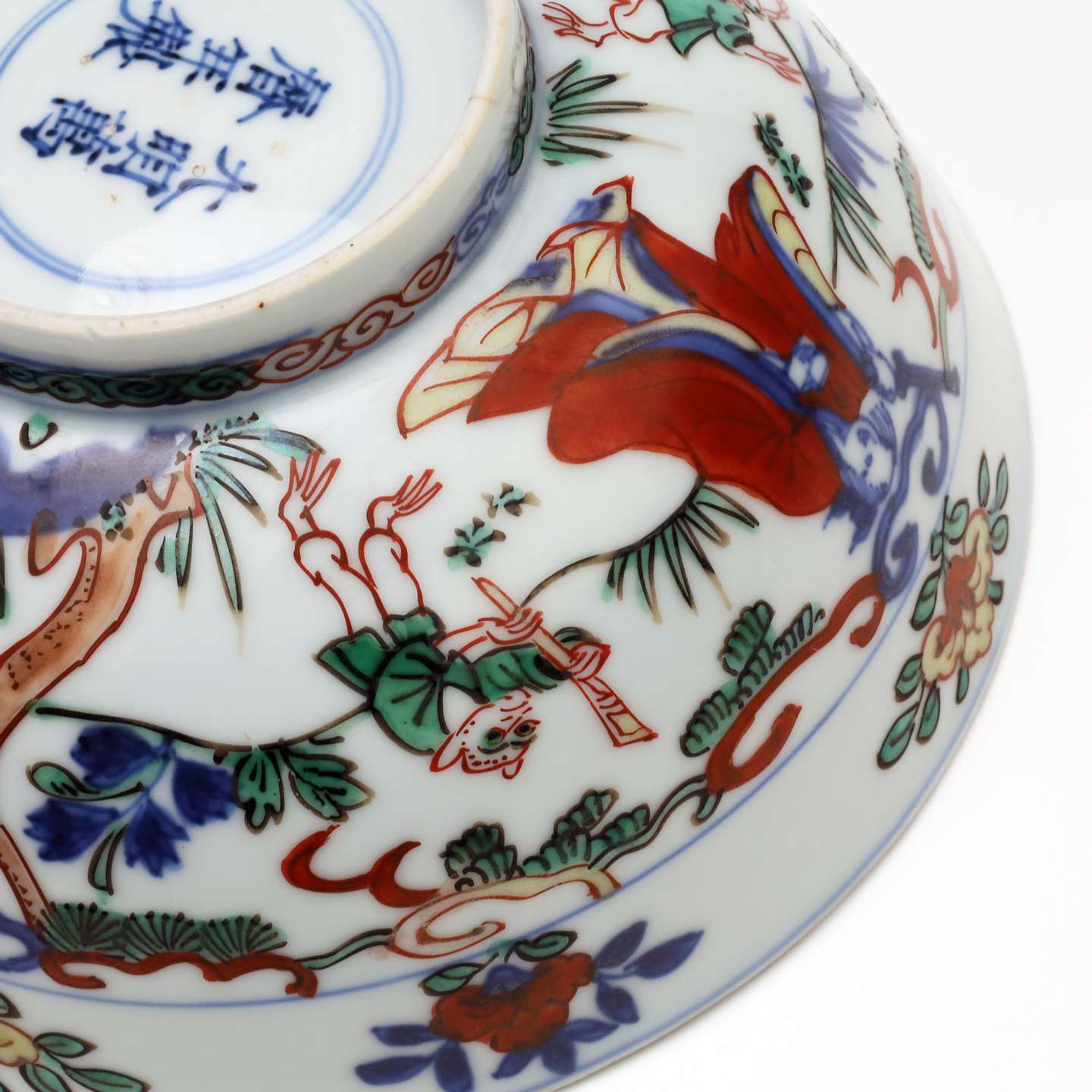 中国古美術/五彩纏枝賢人龍紋隻耳四方大瓶（款：大明萬歴年製） （明萬 