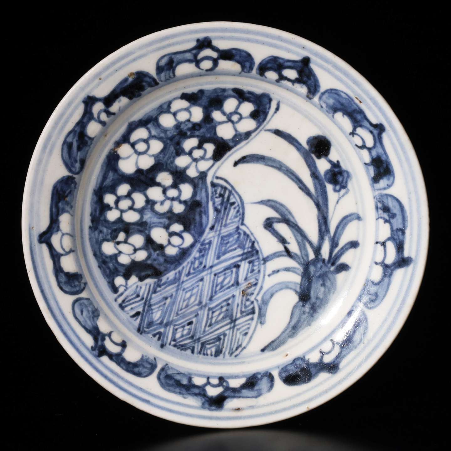 古伊万里　染付梅紋手塩皿　5客　6cm　江戸中期（1750-1790年頃） 古伊万里 染付梅紋手塩皿 5客 6cm 江戸中期（1750-1790年頃