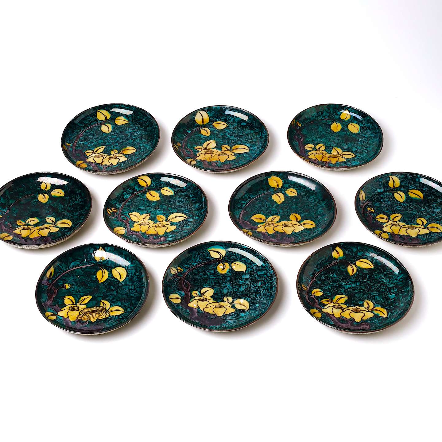 古九谷青手椿尽し文皿 十客揃 | 日本陶磁器 | 利菴アーツコレクション