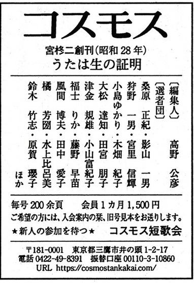 コスモス 創刊号 第1巻第1號 宮柊二編集 昭和28年発行 コスモス | 広告 | 詩歌・文芸出版社 いりの舎